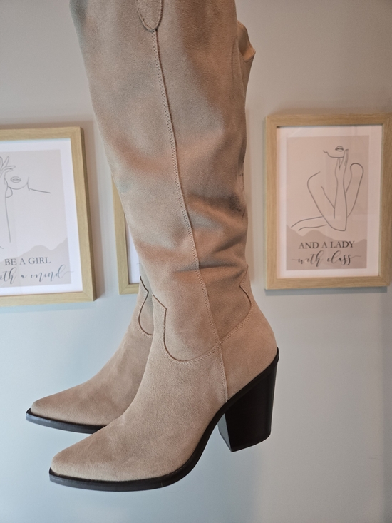 Aldo Shoes - NWT Aldo Suede Knee-High Western Block Heel Boots - Beige *READ